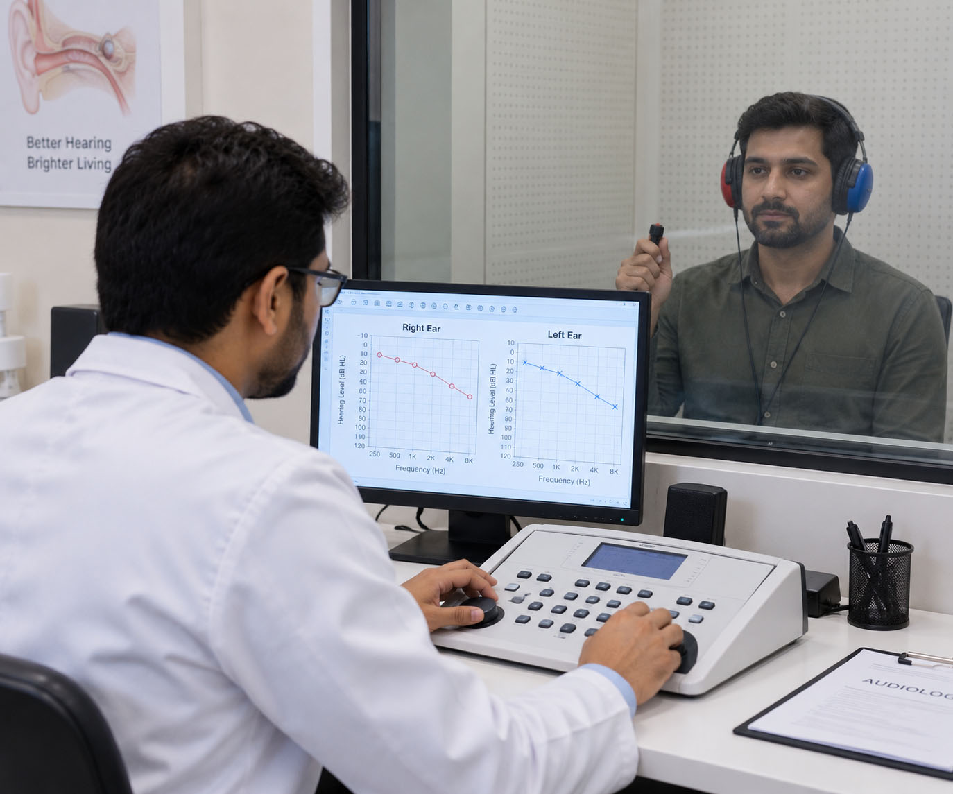 Hearing test and audiometry examination